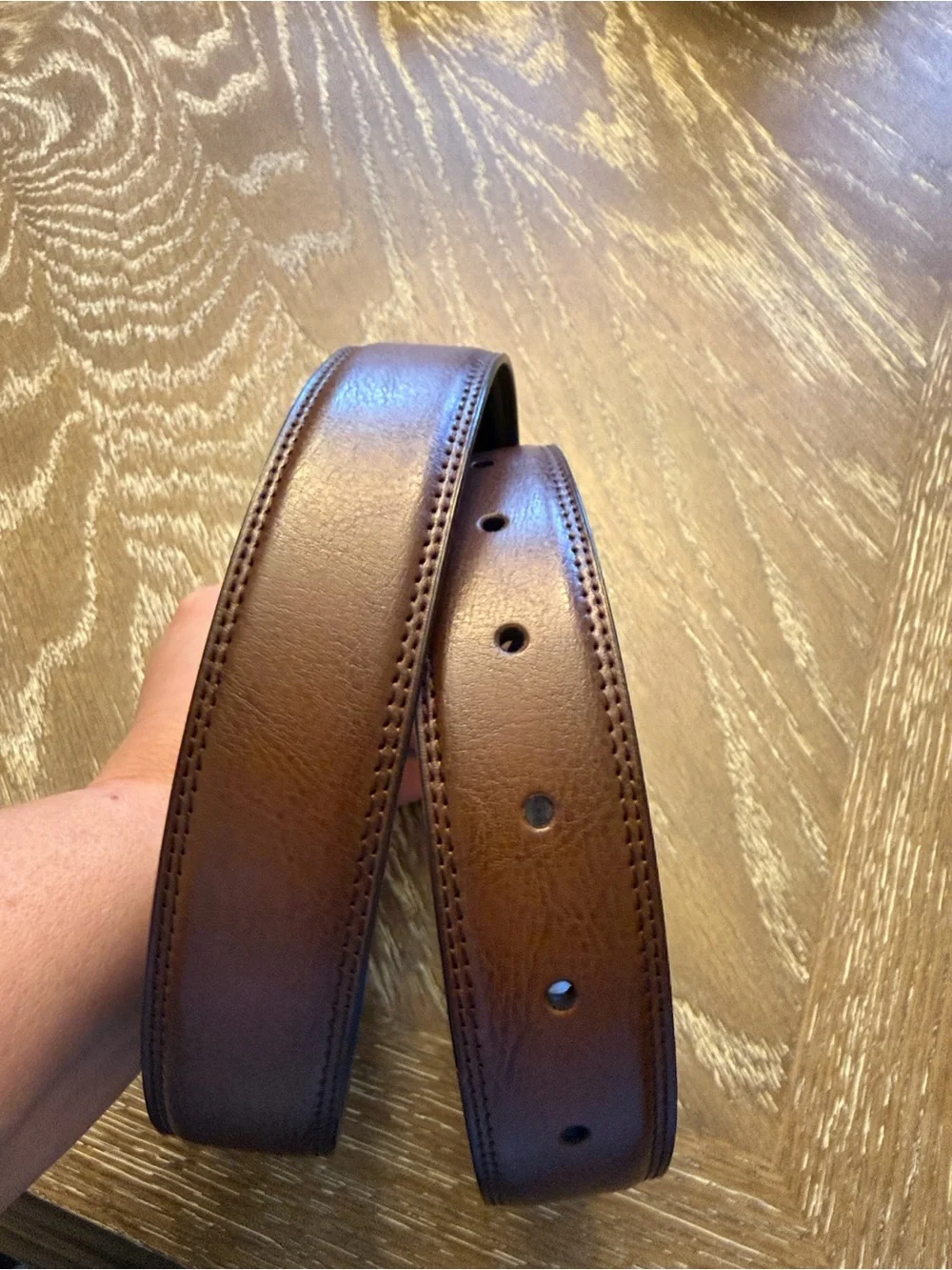Perry Ellis Brown Black Leather Reversible Belt with Polished Gunmetal Buckle